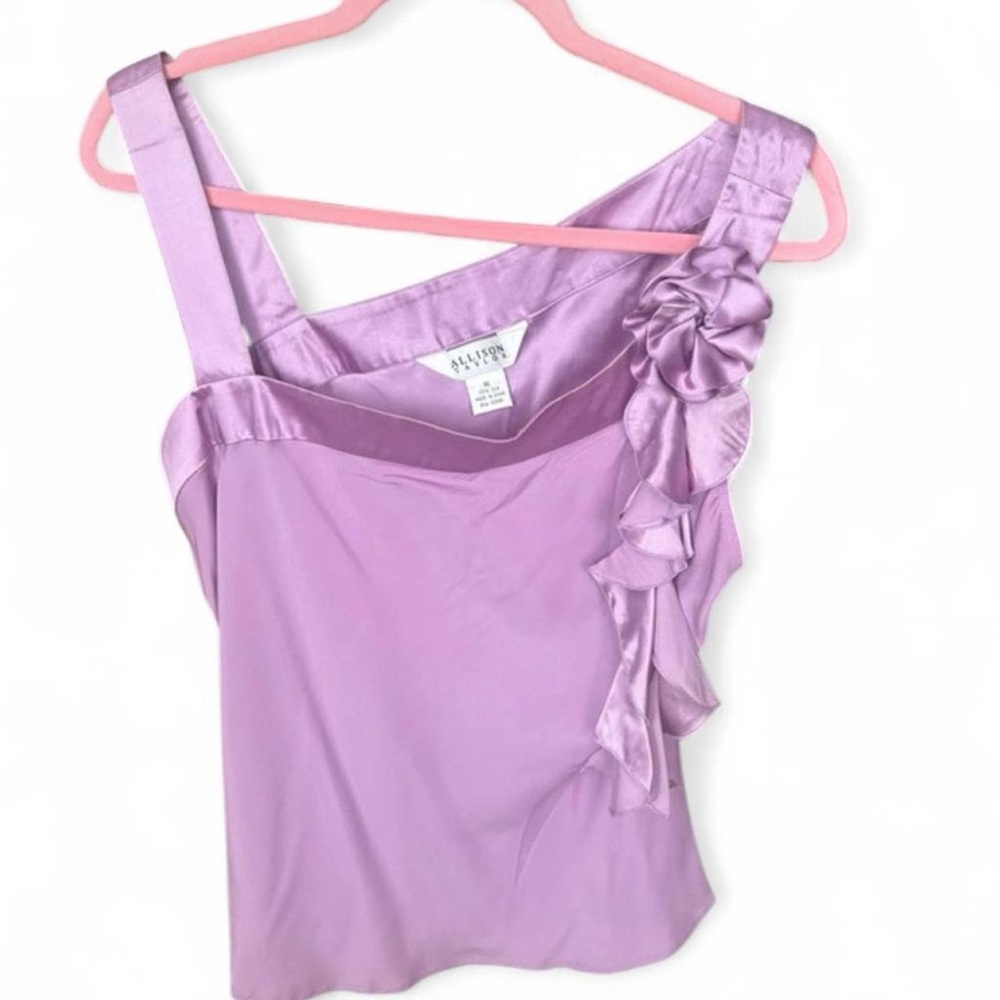 Allison Taylor Lilac Satin Ruffle-Accent Women's Tank Top